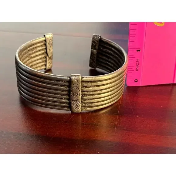 VTG Sterling Silver Ribbed Cuffed Bracelet Brutalist Tribal Southwestern 96gm - Picture 6 of 6